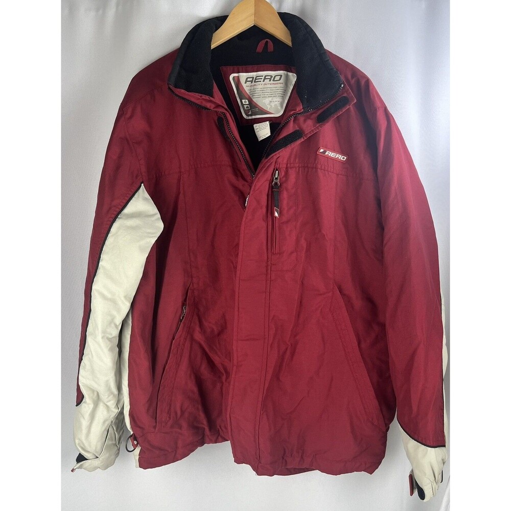 AERO Ski Jacket Snow‎ Mens Large Vintage Hood Red White Winter Outerwear